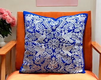 Colorful Mexican Pillow Cover | Handmade Otomi Cushion | Eclectic Home Decor | Boho Throw Pillow | Embroidered Floral Pillow