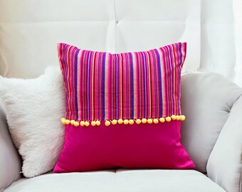Mexican Pink Cushion Cover Decorative Pillow Handcrafted Mexican Crafts Mexico Style Boho Room Decor Vibrant Home Decoration Bedroom Accent