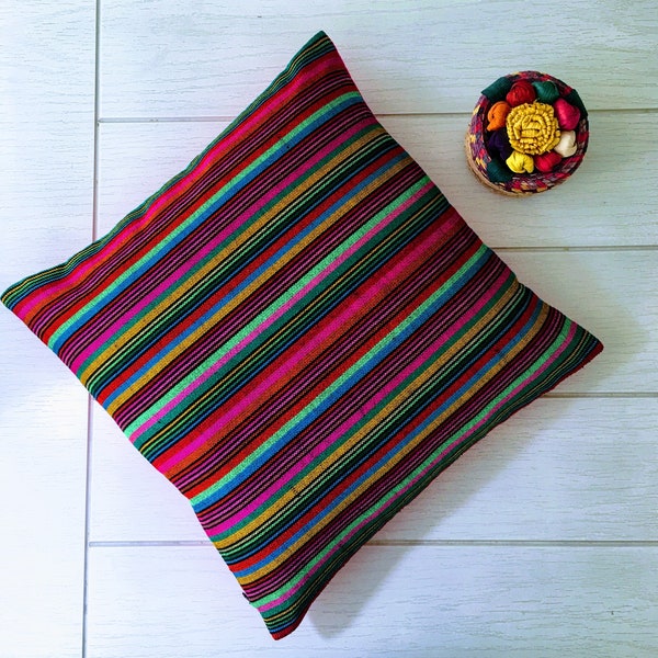 Oreiller mexicain, style mexicain, cambaya rayé, coussin mexicain, décor mexicain, tissu mexicain