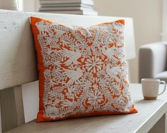 Orange Pillow Cover Bedroom Decor Bohemian Style Bird Embroidery Cushion Accent Living Room Sofa Decoration Handmade Cotton Throw Pillow