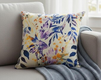Blue Floral Pillowcase Cushion Cover Sofa Throw Pillow Decorative Leaf Design Mexican Textile Boho Living Room Accent Cushion Home Decor
