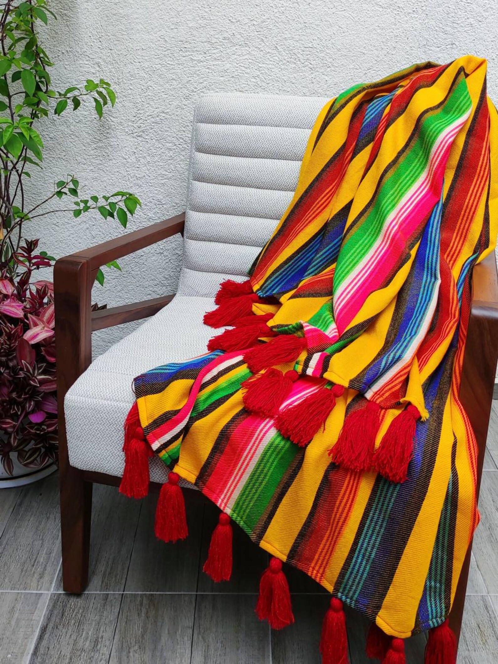 Mexican Yellow Blanket Decorative Blanket Striped Blanket - Etsy