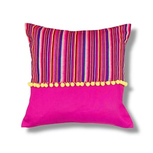 Mexican pink cushion with colorful Mexican cambaya fabric