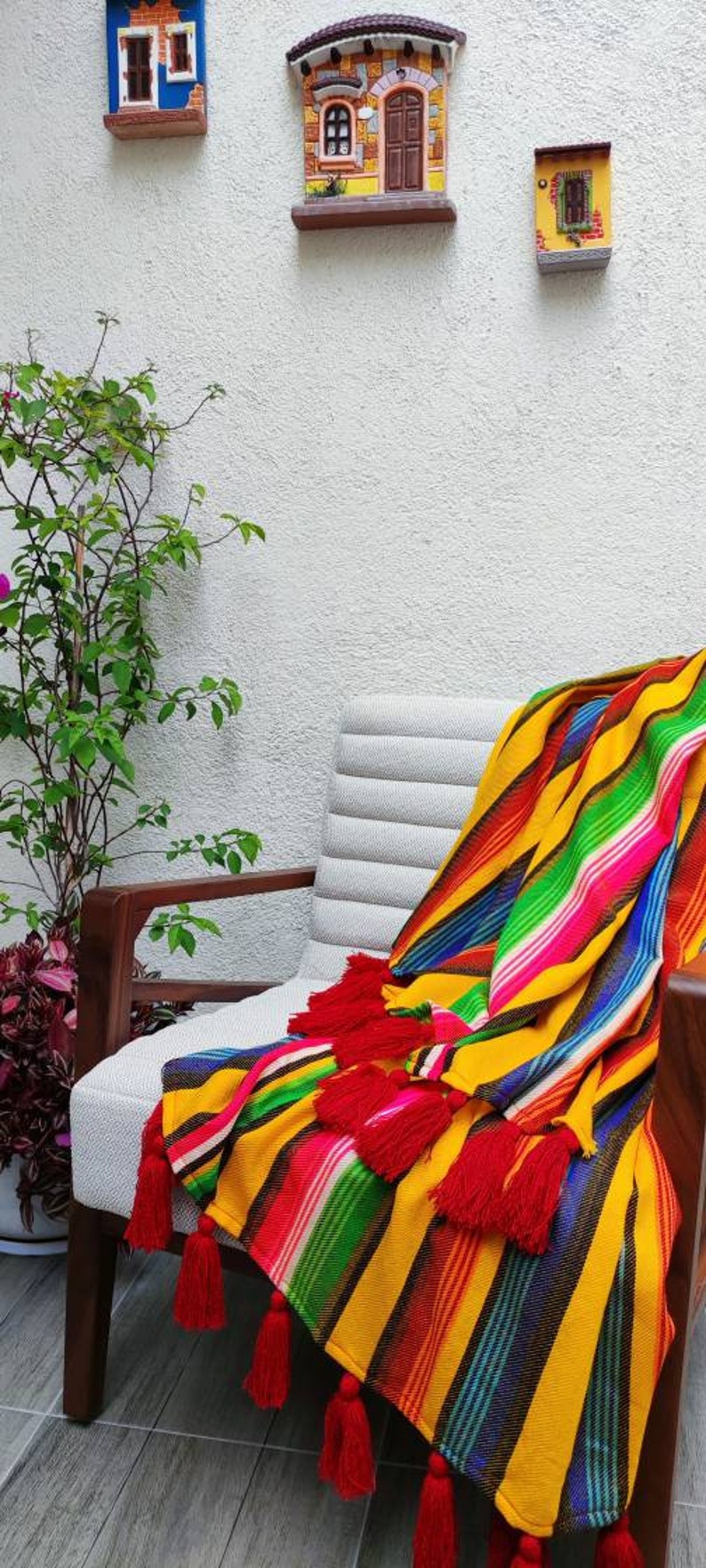 Mexican Yellow Blanket Decorative Blanket Striped Blanket - Etsy