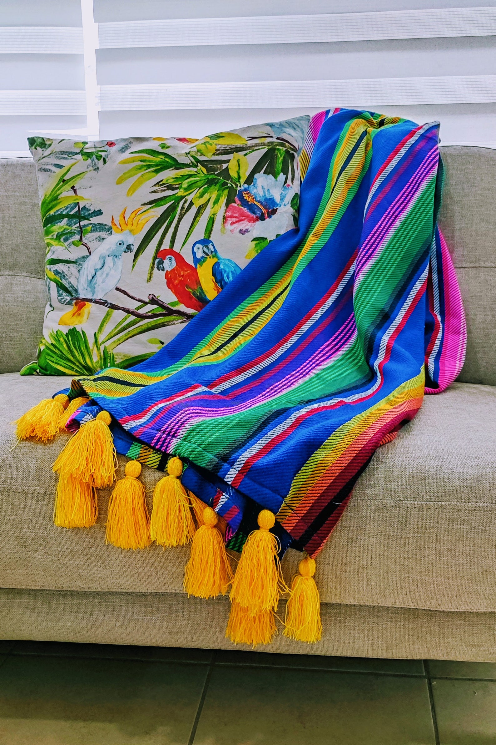 Mexican Blue Blanket Decorative Blanket Striped Blanket Etsy