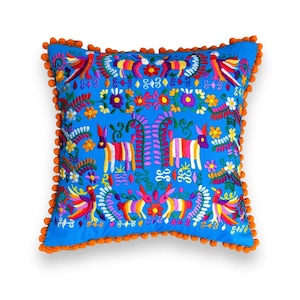 Mexican Otomi turquoise Embroidered Pillow Cover Gift for her Bird Cushion Covers Mexican Style Pillow Covers Decoration Cushion Sets Covers