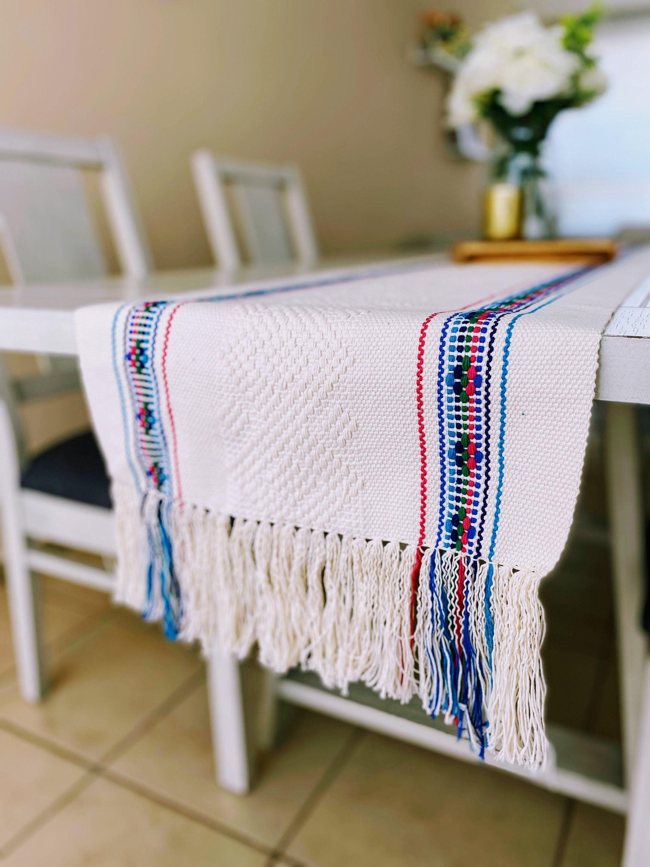 Hand woven mexican table runner 100 cotton handmade table runner mexican decor mexican party Mexican embroidered table runner