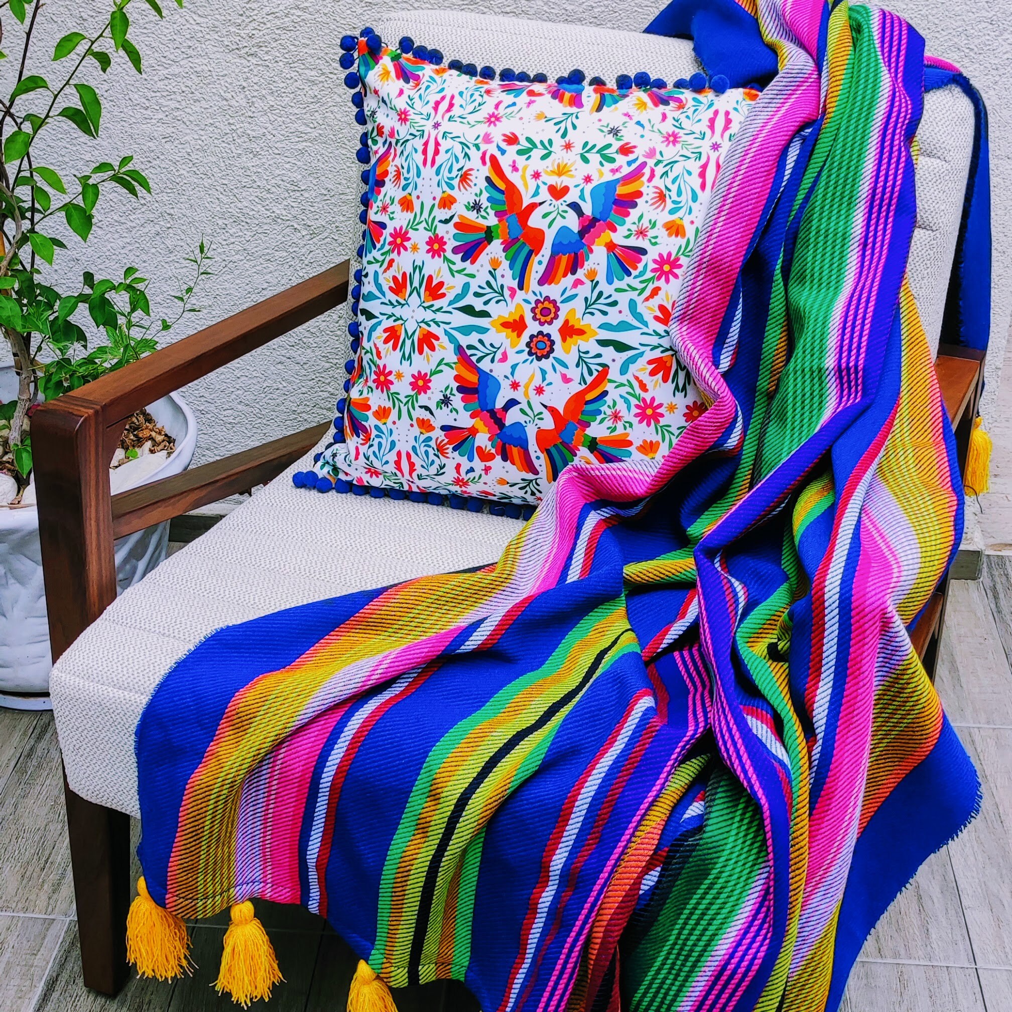 Mexican Blue Blanket Decorative Blanket Striped Blanket Etsy