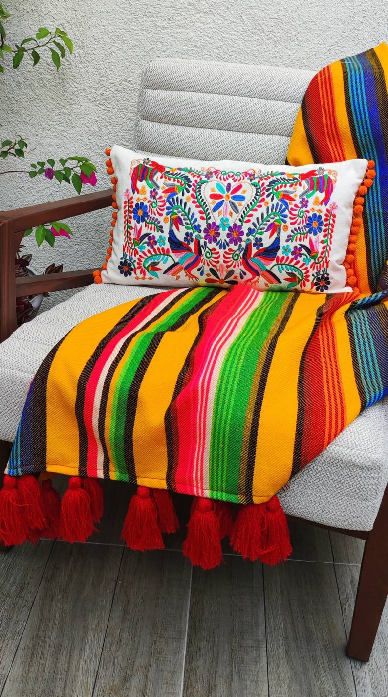 Mexican Yellow Blanket Decorative Blanket Striped Blanket - Etsy