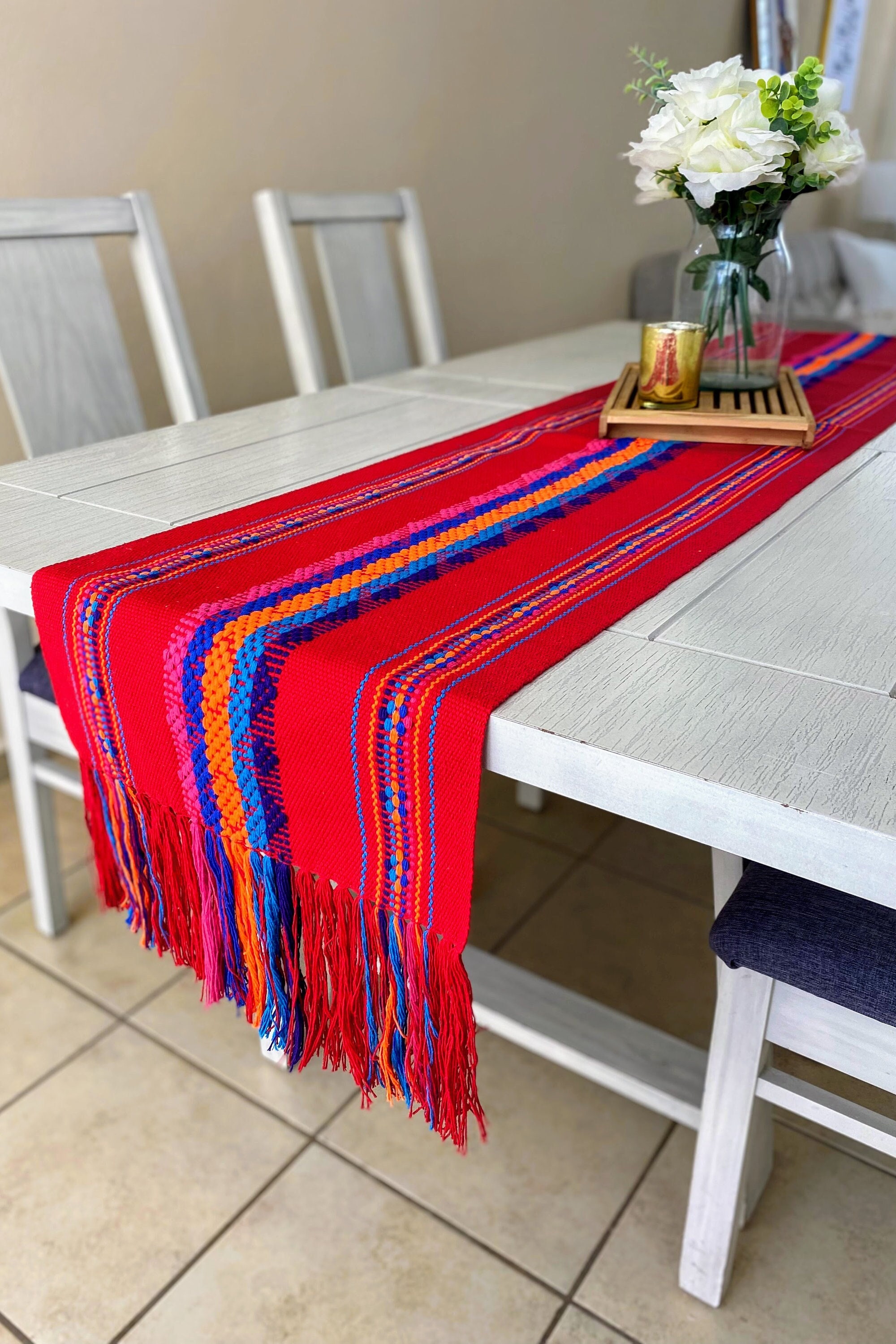 Hand woven mexican table runner 100 cotton handmade table runner mexican decor mexican party Mexican embroidered table runner