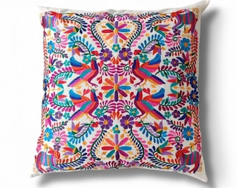 Funda de almohada con bordado mexicano, otomí, cojín mexicano, cojín decorativos, decoración mexicana, funda de cojín mexicano, cojin otomi
