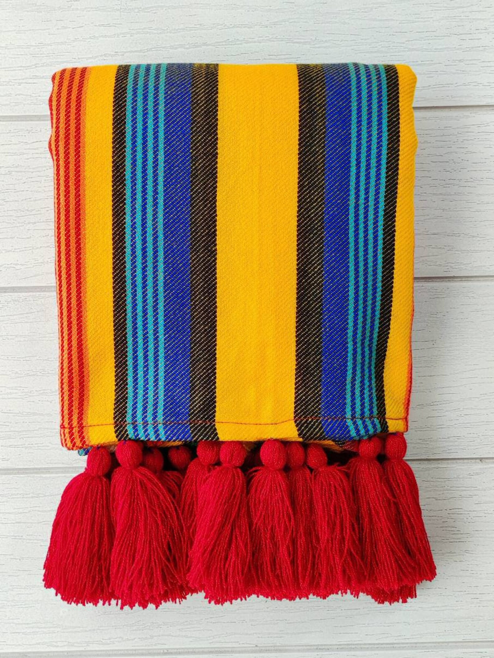 Mexican Yellow Blanket Decorative Blanket Striped Blanket - Etsy