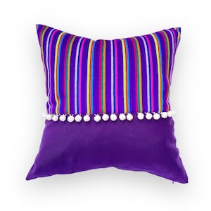 Dark purple Mexican cushion with colorful Mexican cambaya fabric