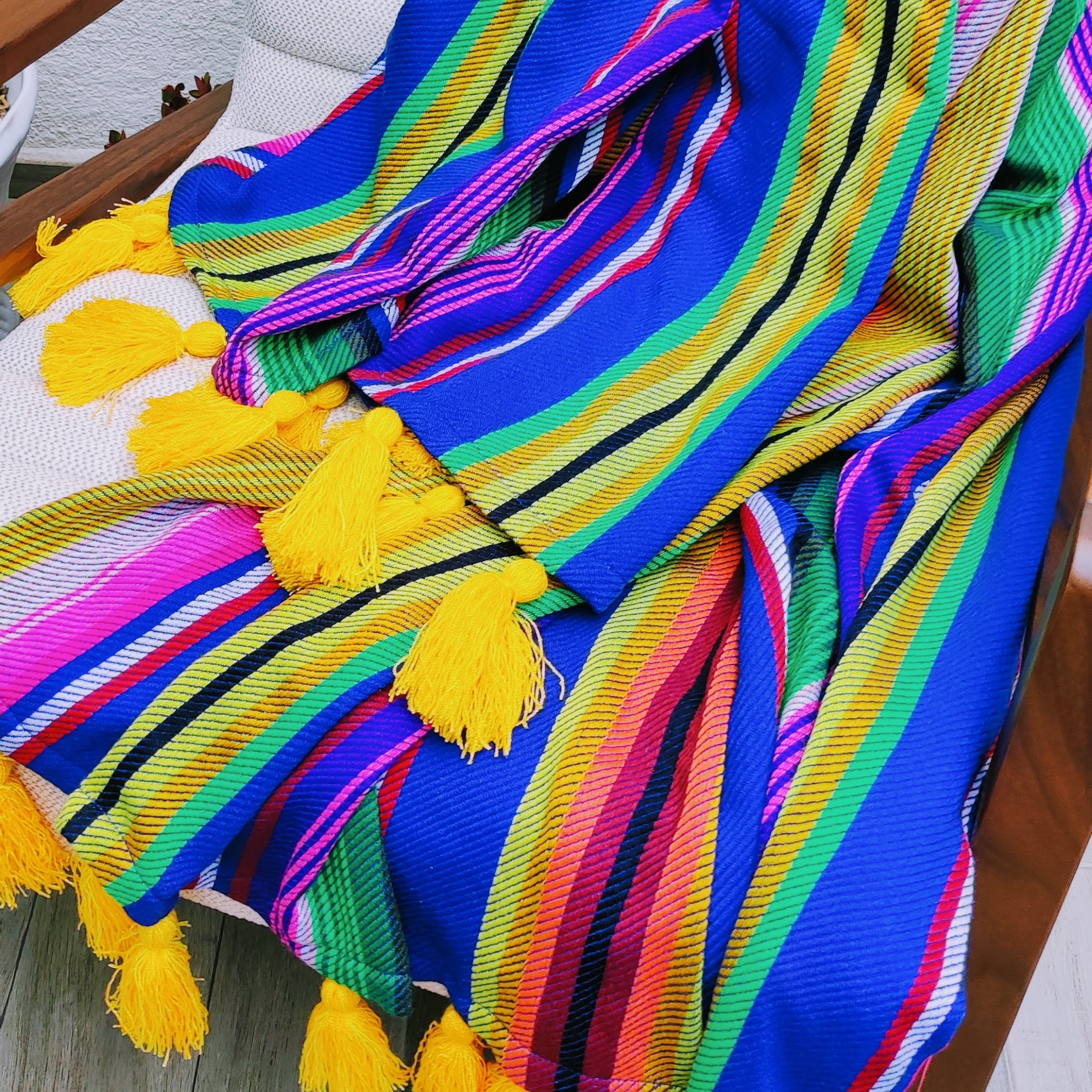 Mexican Blue Blanket Decorative Blanket Striped Blanket Etsy