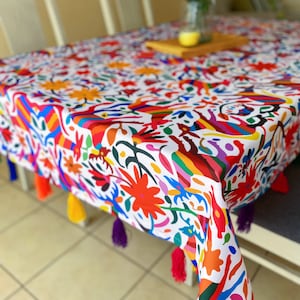Tablecloth with mexican tenango design, tablecloth for mexican party, otomi, mexican decorations, mexican wedding, mexico tablecloth, mexico