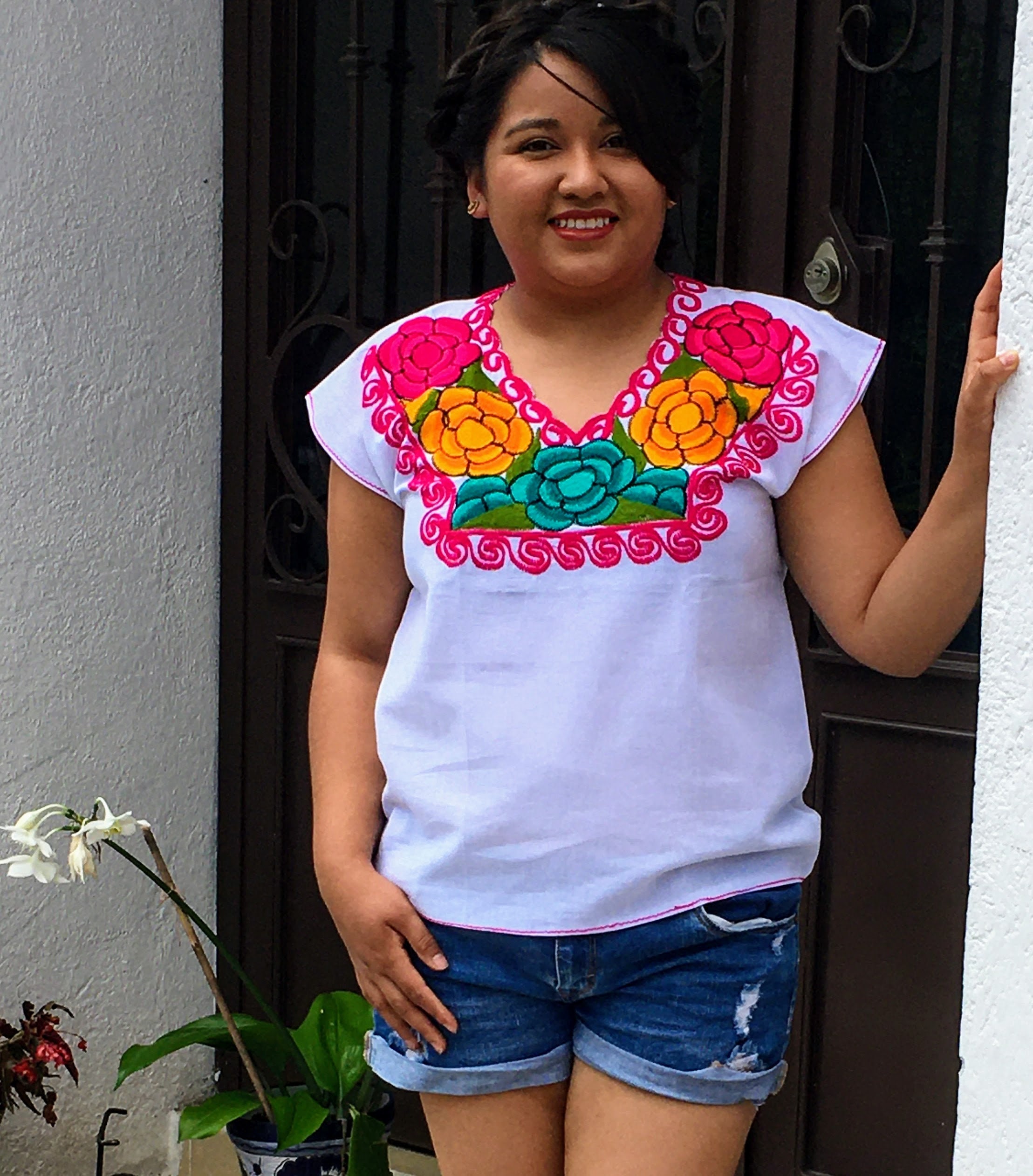 White Oaxaca blouse embroidered mexican blouse Floral | Etsy