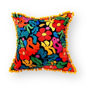 Mexican Oaxaca Pillow Cover with Flowers Decorative Oaxacan Pillows Mexican Decor Colorful Flower Cushion, Mexican pillow cover
