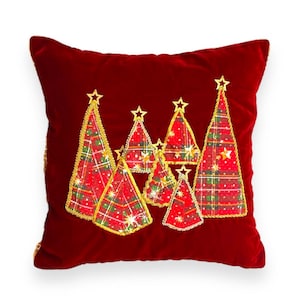 Copricuscino natalizio moderno / Cuscino in velluto rosso / Cuscino invernale / Cuscino con decorazioni natalizie / Cuscino con decorazioni per le feste / Decorazione natalizia messicana