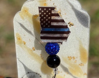 LEO Wife - Dispatcher - LEO - Law Enforcement -Deputy - 911 - Thin Blue Line - Georgia - Badge Reel - Glitter Badge Reel - Custom Badge Reel