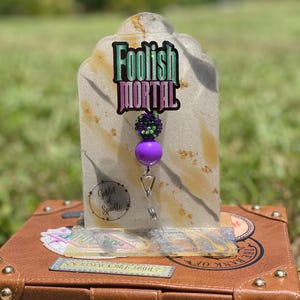 Foolish Mortal Badge Reel - Halloween Badge Reel - Cute Halloween - Foolish Mortal - Badge Reel - Interchangeable Glitter Badge Reel