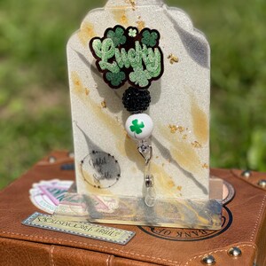 Lucky Badge Reel - Lucky - St Patrick’s Day Badge Reel - St Patricks Day - Clover - Holiday Badge - Interchangeable Glitter Badge Reel