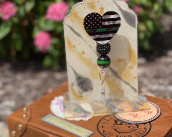 Military Wife - Military Mom - Military Spouse - Thin Green Line - Military - Military Badge Reel - Heart - Glitter Badge Reel - Badge Reel