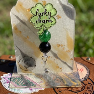 Lucky Charm - Four Leaf Clover - St Patrick’s Day Badge Reel - St Patricks Day - Clover - Holiday Badge - Interchangeable Glitter Badge Reel