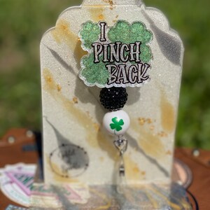 I Pinch Back - St Patrick’s Day Badge Reel - Green Clovers - St Patricks Day - Clover - Holiday Badge - Interchangeable Glitter Badge Reel