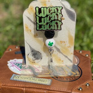 Lucky Badge Reel - Lucky - St Patrick’s Day Badge Reel - St Patricks Day - Clover - Holiday Badge - Interchangeable Glitter Badge Reel