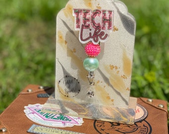 Tech Life - Med Tech Badge Reel - Med Tech - Cherry Blossom - Hospital Tech - Nurse Tech Badge Reel - Glitter Badge Reel - Custom Badge Reel