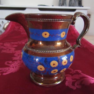 1850s Copper Lusterware/Lustreware - Vintage Blue and Copper Jug Staffordshire England A