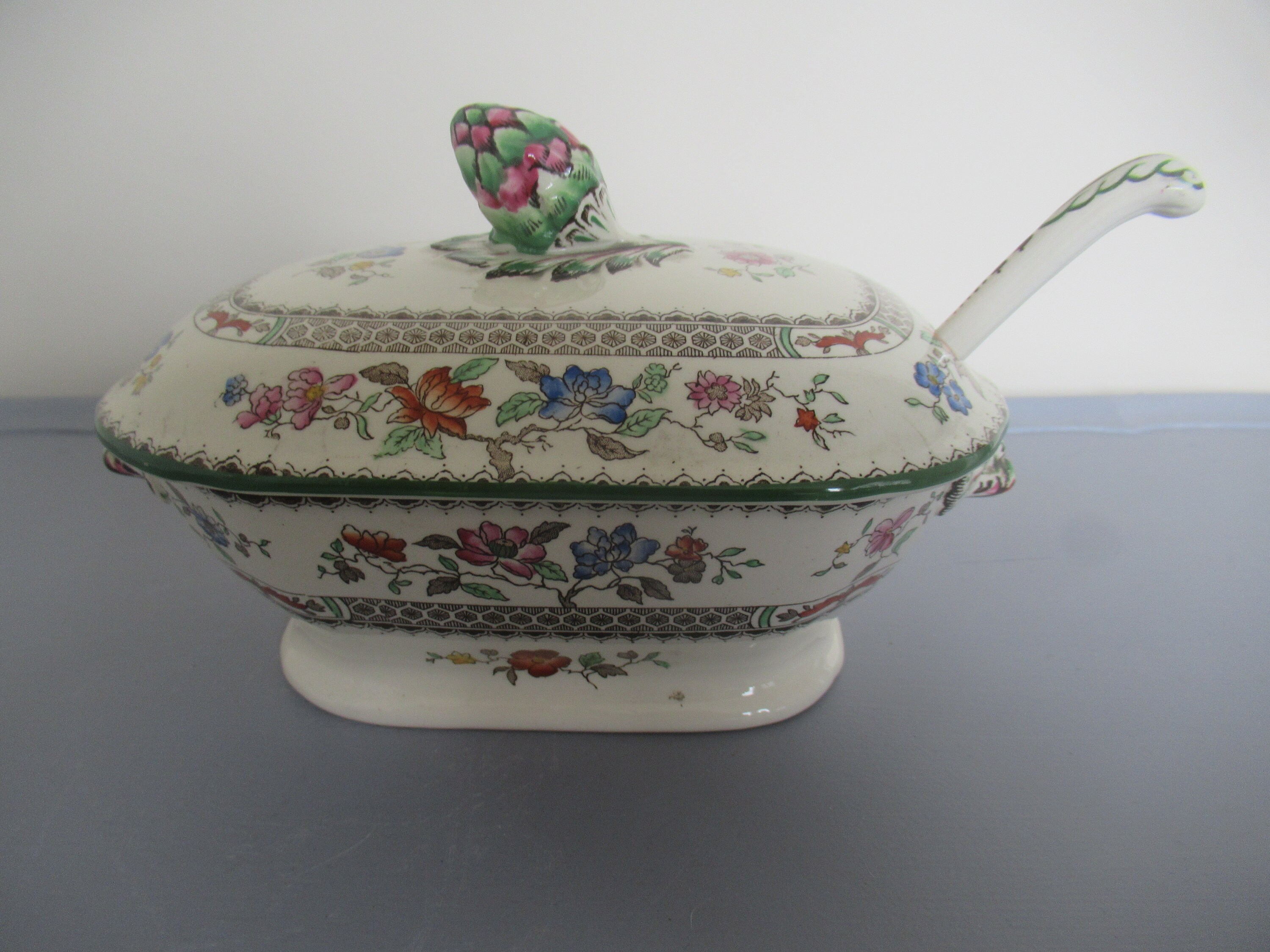 Vintage Copeland Spode Chinese Rose Small Sauce Tureen and Ladle
