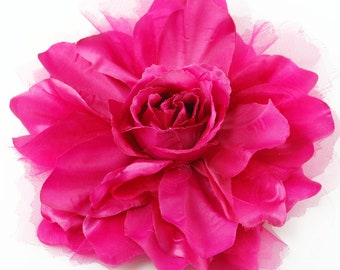 5-1/2" Fuchsia Fabric Flower Pin