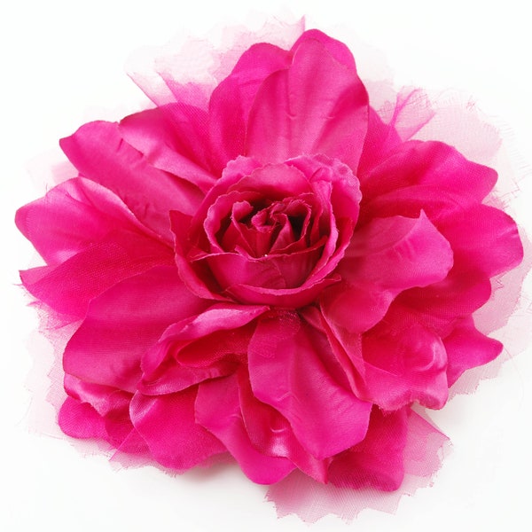 5-1/2" Fuchsia Fabric Flower Pin