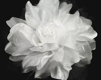 Large White Fabric Flower Pin