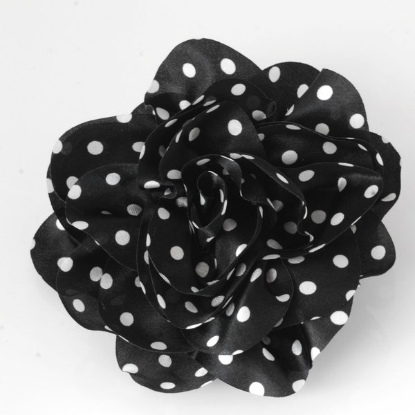 Large Black Fabric Flower With White Polka Dot