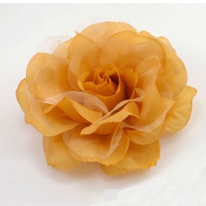 Gold Organza Fabric Flower Brooch