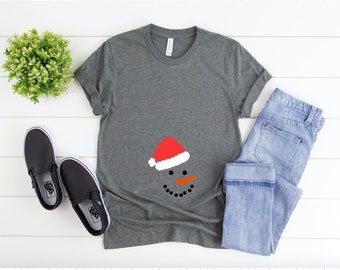 Santa Hat Snowman Maternity Shirt, Christmas Pregnancy Shirt, Maternity Shirt, Cute Snowman Maternity Shirt, Pregnancy Shirt,