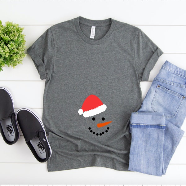 Santa Hat Snowman Maternity Shirt, Christmas Pregnancy Shirt, Maternity Shirt, Cute Snowman Maternity Shirt, Pregnancy Shirt,