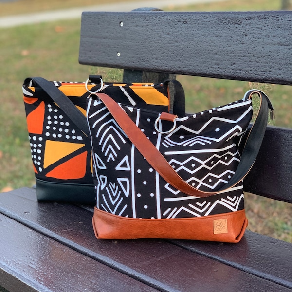 Hobo handbag, kente bag, slouchy style bag, shoulder bag, vegan leather handbag, boho bag, everyday purse, water resistant, Christmas gift,