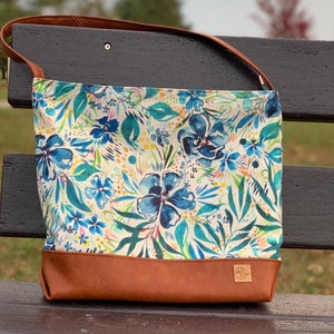 Hobo handbag, floral bag, slouchy style bag, shoulder bag, vegan leather handbag, boho bag, everyday purse, water resistant, Christmas gifts