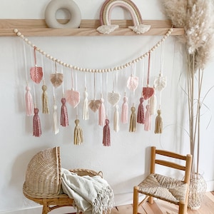 Macrame Feather + Tassel with Wooden Bead Detail Hanging // nursery decor // modern boho decor