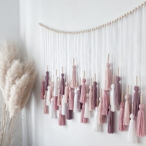 Pinks + Neutrals Tassel Hanging / Textured Hanging / Above Bed Decor / Nursery Decor