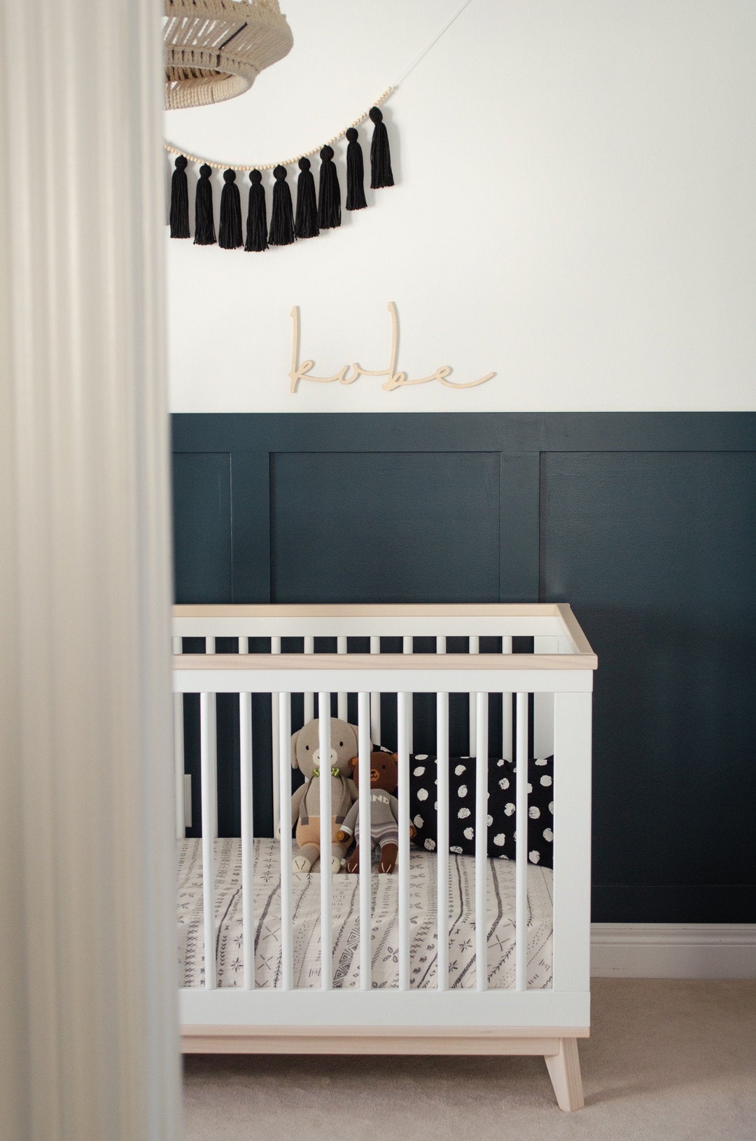 Black Tassel Garland With Natural Wooden Besds Etsy