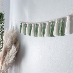 Sage Green Cream Tassel Garland image 4