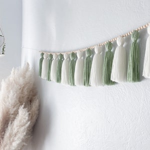 Sage Green Cream Tassel Garland image 1