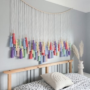 Extra Large Pastel Rainbow Fibre Wall Hanging Macrame Kids Decor Nursery  Bedroom 