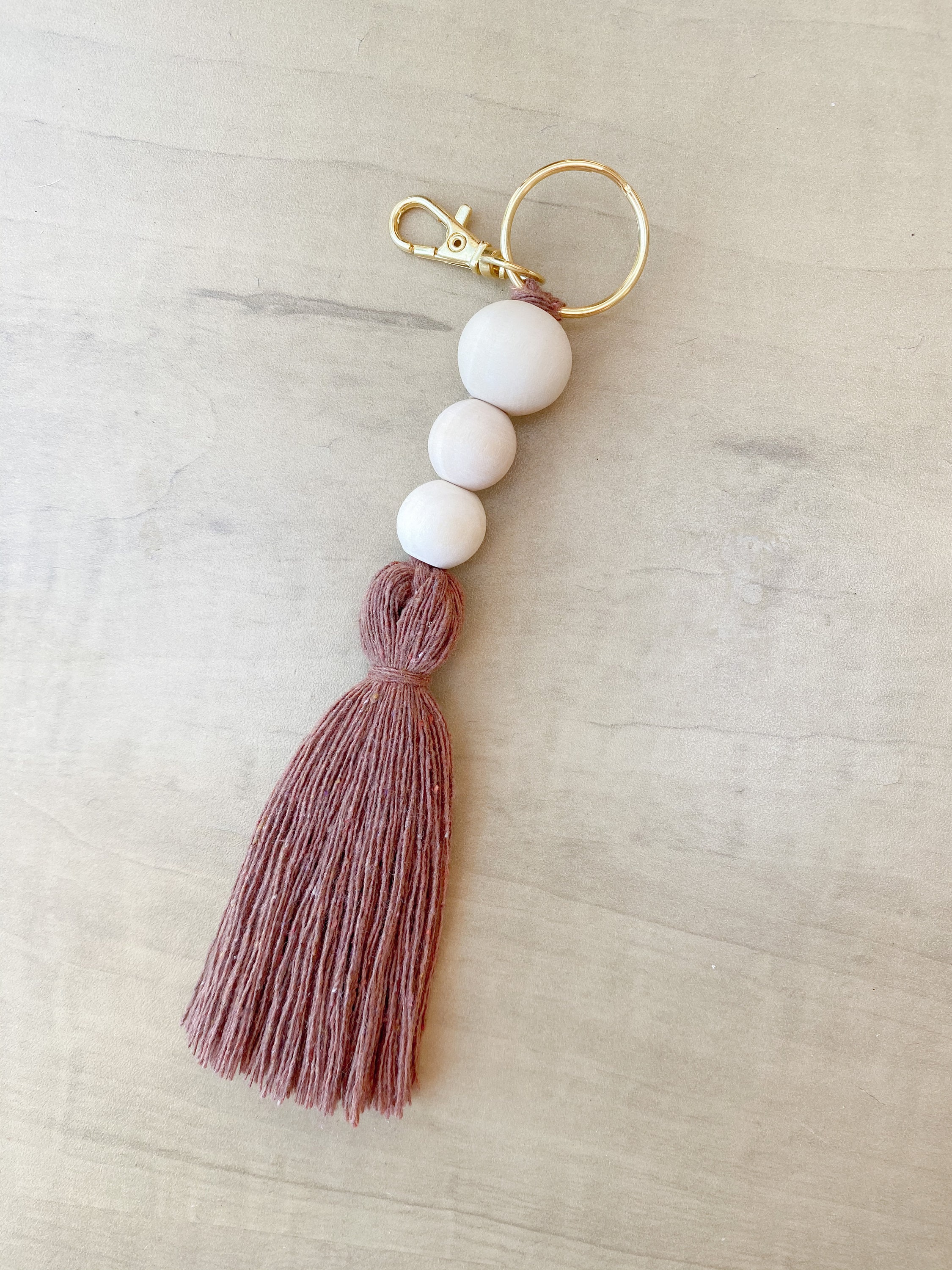 Wooden Bead Tassel Keychains 