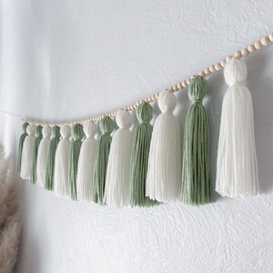 Sage Green Cream Tassel Garland image 2