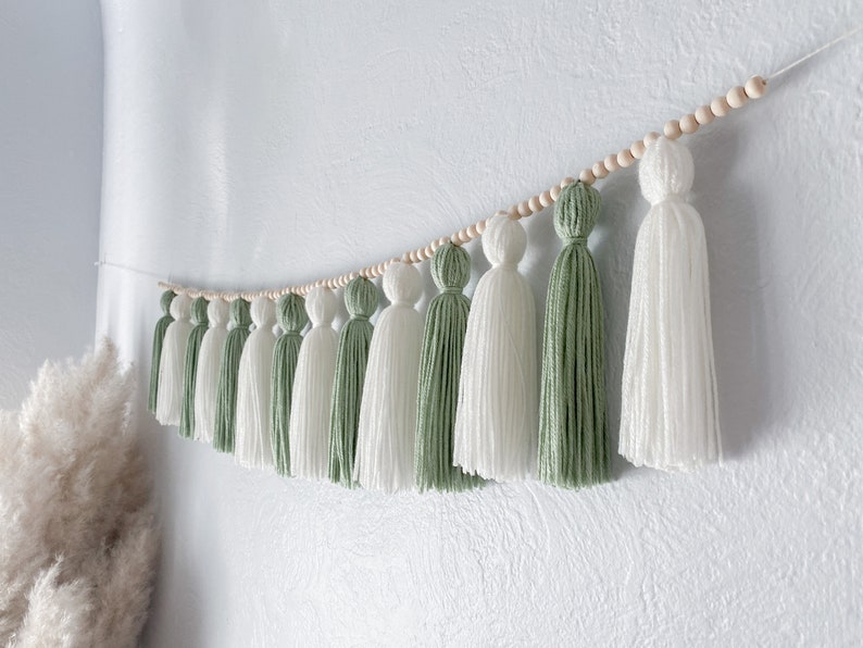 Sage Green Cream Tassel Garland image 2